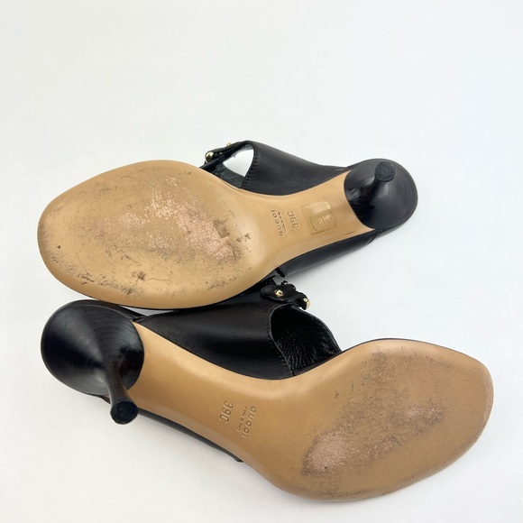 GUCCI: Brown, Leather & Gold metal Horsebit Mules, Size: EU 39C - US 9 - Picture 9 of 10